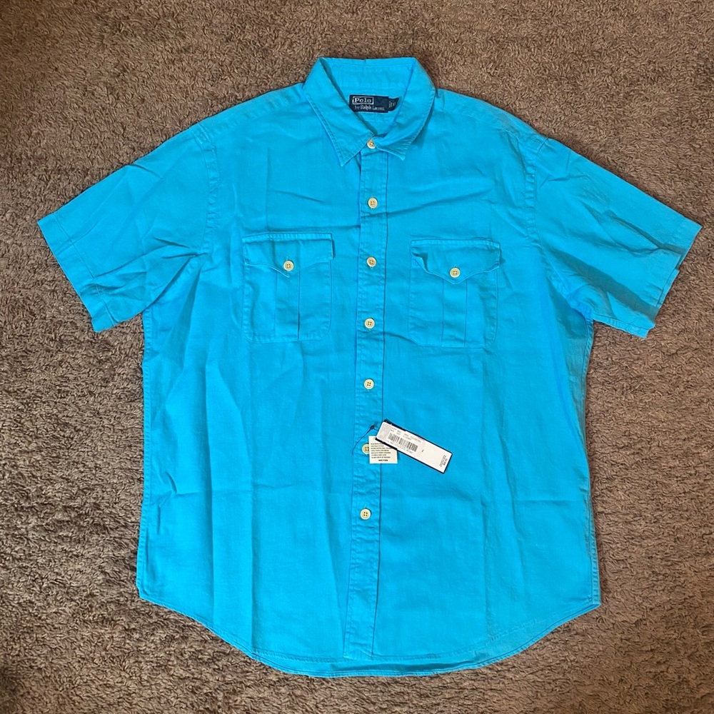Vintage Polo Ralph Lauren Linen Cotton Blue Safari Shirt Men’s Sz XL NWT
